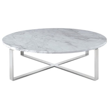Nuevo Rosa Round Marble Top Coffee Table in White