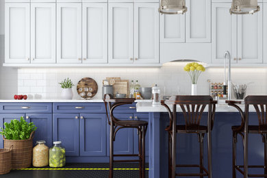 Contemporary blue & white kitchen