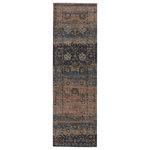 Jaipur Living - Vibe by Jaipur Living Caruso Oriental Blue/Taupe Area Rug, 2'6"x8' - Inspired by the vintage perfection of sun-bathed Turkish designs, the Myriad collection is warm and inviting with faded yet moody hues. The Caruso rug boasts a perfectly distressed pattern in rich tones of rosy tan, beige, dark blue, and gray with ivory fringe trim for added texture and antique allure. This power-loomed rug features a plush and durable blend of polyester and polypropylene, lending the ideal accent to high-traffic spaces.