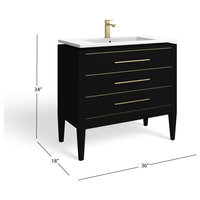 Grace Bathroom Vanity, Black With Brass Trim, 36", Single Sink, Freestanding