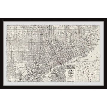 "Vintage Detroit Map" Framed Painting Print, 36x24