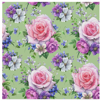 Maria Rytova 'Pattern With Roses And Hellebore' Canvas Art, 24"x24"