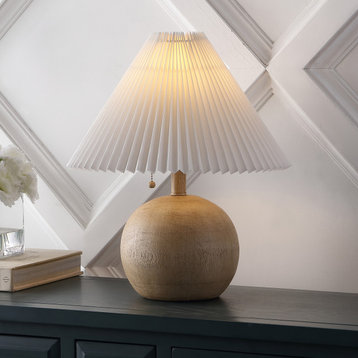Scandinavian Resin/Iron Sphere LED Table Lamp With Pleated Shade and Pull Chain
