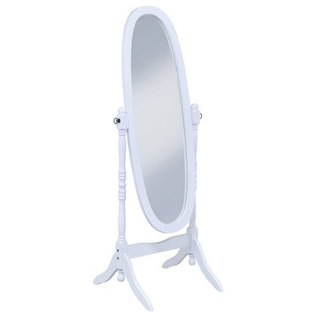 Pemberly Row Traditional Glass Oval Cheval Mirror in White Finish