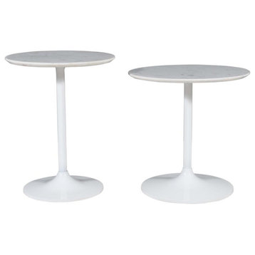 Camille Solid Marble and Iron Modern Luxury Accent Tables (Set of 2) White