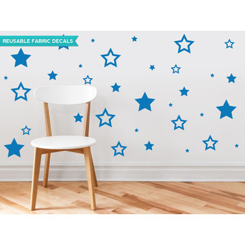 Stars Fabric Wall Decals, Set of 52 Stars in Various Sizes, Blue