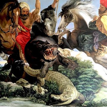 Hippopotamus and Crocodile Hunt, inspired by Rubens