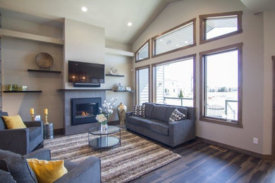 Example of a transitional family room design in Other