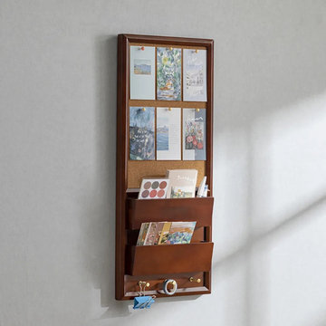 Rustic Pinboard Cork Board Key&Mail Organizer with Hooks