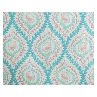 Pink Seashell Fabric Coral Green Blue Seaweed Lattice - Beach Style - Upholstery  Fabric - by Brick House Fabrics