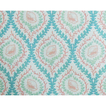 Pink Seashell Fabric Coral Green Blue Ocean Trellis Upholstery Material, Standard