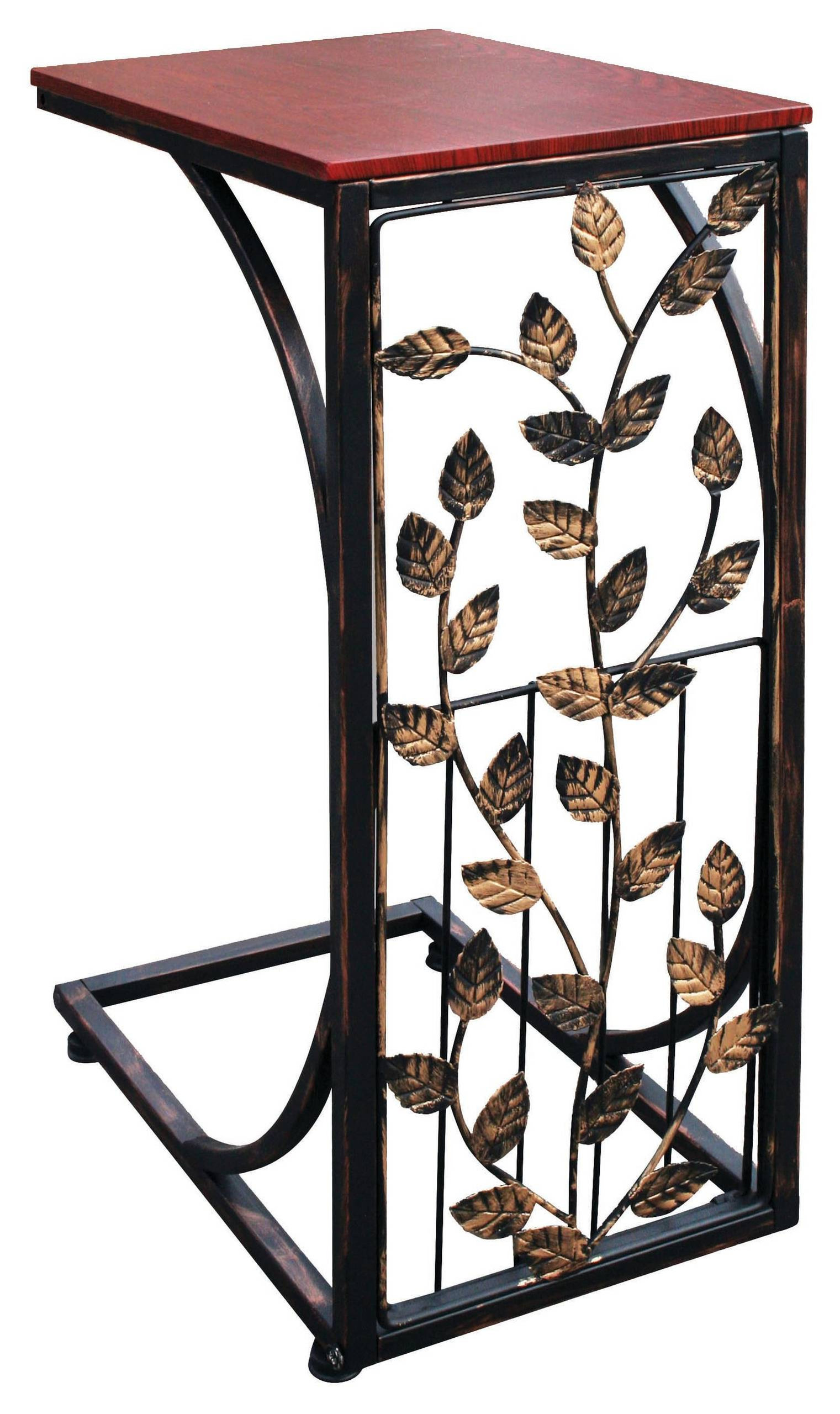 Sofa Side End Table-Small Metal Base Brown MDF Top Slides Up To Couch