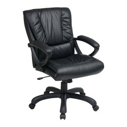 Mid Back with Black Leather Office Chair - Office Chairs