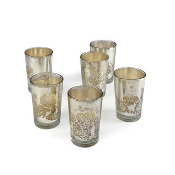 Prefilled Votive Candles, Mercury Glass, Set of 36, Silver
