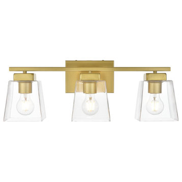 Elegant Lighting LD7312W23 Merrick 3 Light 9" Tall Bathroom - Brass / Clear