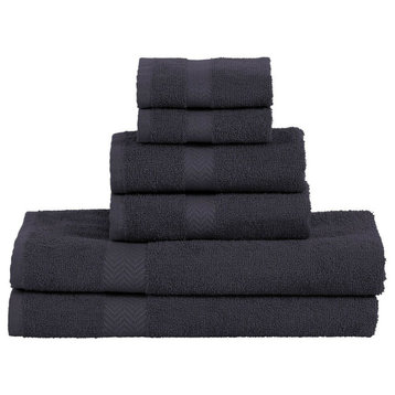 6 Piece Ultra Soft Washcloth Bath Towel Set, Navy Blue