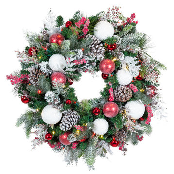 30" Lighted Christmas Wreath, Frosted Wonderland