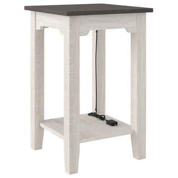 Benzara BM226544 Wooden Side End Table with USB Ports,Cord, Antique White & Gray