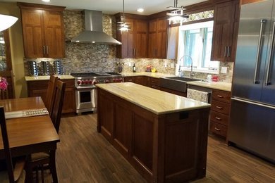 Fully Custom Cherry Mission Style Kitchen and Fireplace