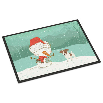 Jack Russell Terrier #2 Snowman Christmas Door Mat Multicolor