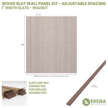 Adjustable Wood Slat Wall Panel Kit With 1"W Slats, Walnut, 42 Slats, 94"Hx.25"T