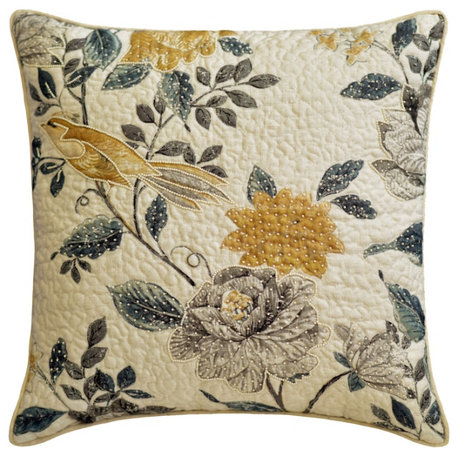 Beige, Grey Mustard Linen 16"x16" Throw Pillow Cover - Shabby Chic Love