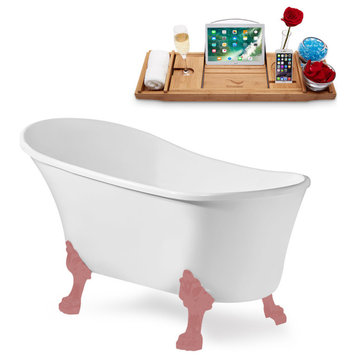 55" Streamline N346PNK-IN-WH Clawfoot Tub and Tray With Internal Drain