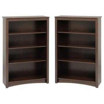 Home Square 4 Shelf Wood Bookcase Set in Espresso (Set of 2)