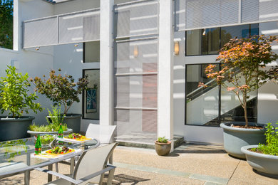 Large contemporary white one-story stucco flat roof idea in San Francisco