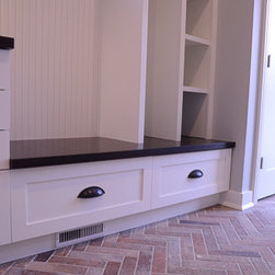 Transitional Mud Room | Herringbone Brick Floors - Storage Cabinets