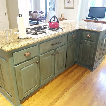 Bold Blue Island, White Kitchen Cabinets Makeover