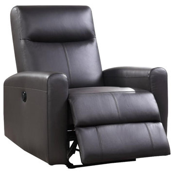 Leatherette Power Recliner With Tufted Back, Brown