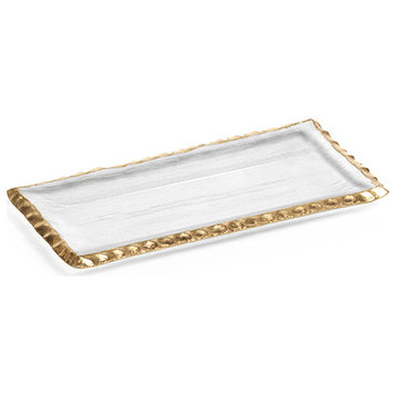 Cassiel Rectangular Trays With Jagged Gold Rim, Set of 2, Small