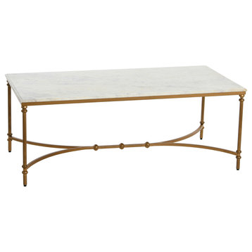 Libertine Genuine Marble and Metal Coffee Table, Gold Finish