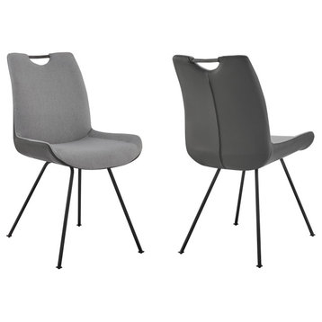 Set of 2 Dining Chair, Sleek Metal Legs & Bucket Seat With Fabric Upholstery