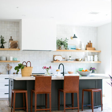 clé's white zellige sparkles in laid-back san clemente kitchen backsplash