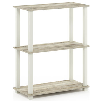 3-Tier Compact Shelf Display Rack With Square Tube, Sonoma Oak/White