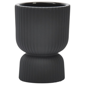 Ceramic 6"H Ribbed Vase, Black