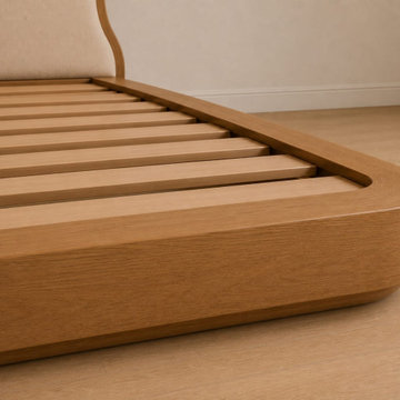 Solid Teak Wood Platform Bed Frame with Slatted Base Scandinavian Style Bedroom