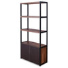 70" Brown and Black Metal Three Tier Bookcase With Two doors