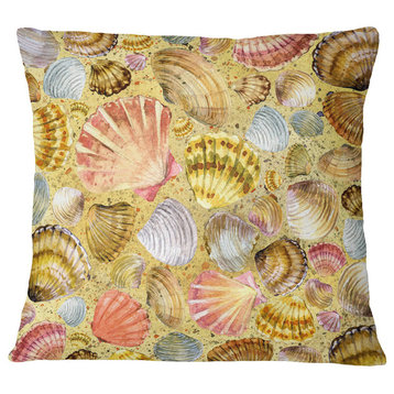 Seashell And Sea Sand Beach Photography Throw Pillow, 16"x16"