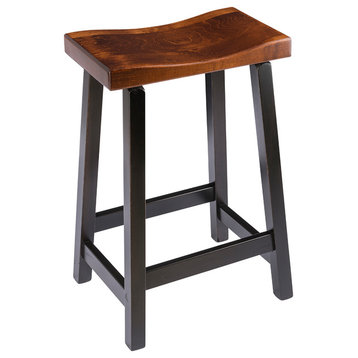 Urban Rustic Saddle Bar Stool, Maple Wood, Two Tone, Counter Height, 24"