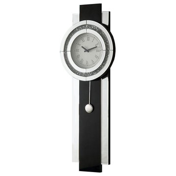 Benzara BM268981 Pendulum Wall Clock With Mirror Trim and Round Shape, Silver