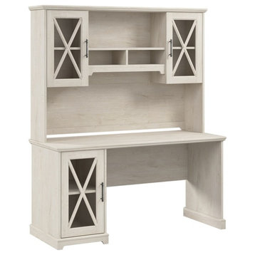 Bowery Hill Engineered Wood Desk with Storage Cabinet in Linen White Oak