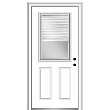 Mini Blinds 1/2 Lite 2-Panel Fiberglass Smooth In-Swing Front Door, Primed, 37.5