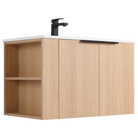 Fine Fixtures Elmridge Modern Bathroom Vanity, Sand Oak, 30", Interchangeable