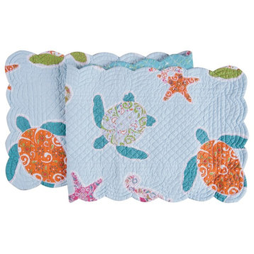 St. Kitts Sea Creatures Quilted Reversible Table Runner 51 Inches