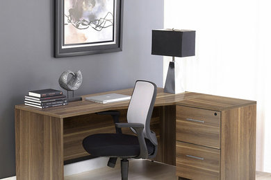 Corner L Shaped Desk with Filing Cabinet, Walnut by Unique Furniture