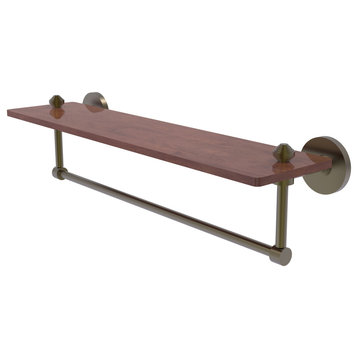South Beach 22" Solid Wood Shelf with Towel Bar, Antique Brass