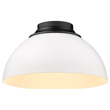 Golden Lighting Zoey 3-Light Flush Mount, Black/ White Shade, 6956-FMBLK-WHT